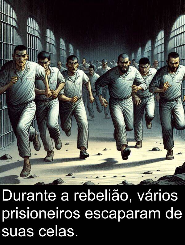 vários: Durante a rebelião, vários prisioneiros escaparam de suas celas.