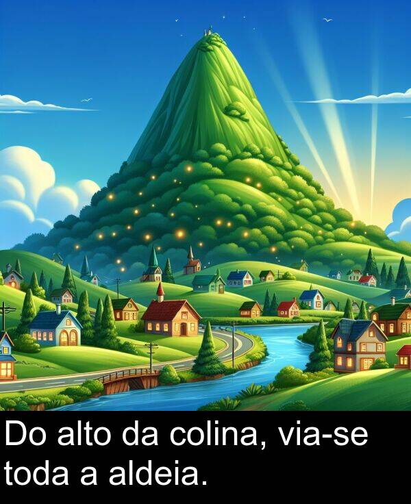 colina: Do alto da colina, via-se toda a aldeia.
