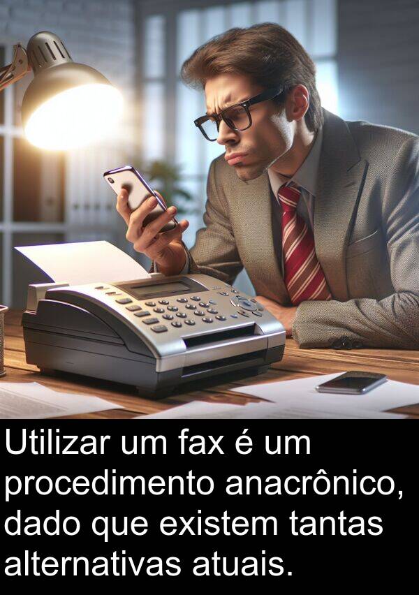 dado: Utilizar um fax é um procedimento anacrônico, dado que existem tantas alternativas atuais.
