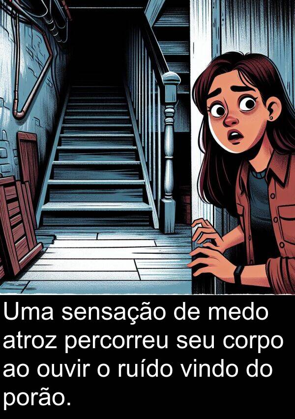 sensação: Uma sensação de medo atroz percorreu seu corpo ao ouvir o ruído vindo do porão.
