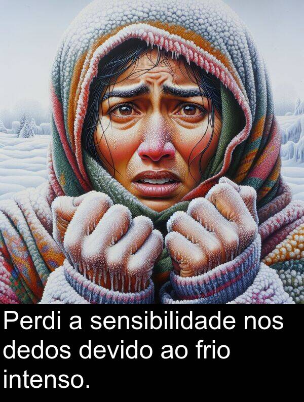 sensibilidade: Perdi a sensibilidade nos dedos devido ao frio intenso.
