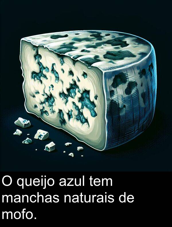 manchas: O queijo azul tem manchas naturais de mofo.