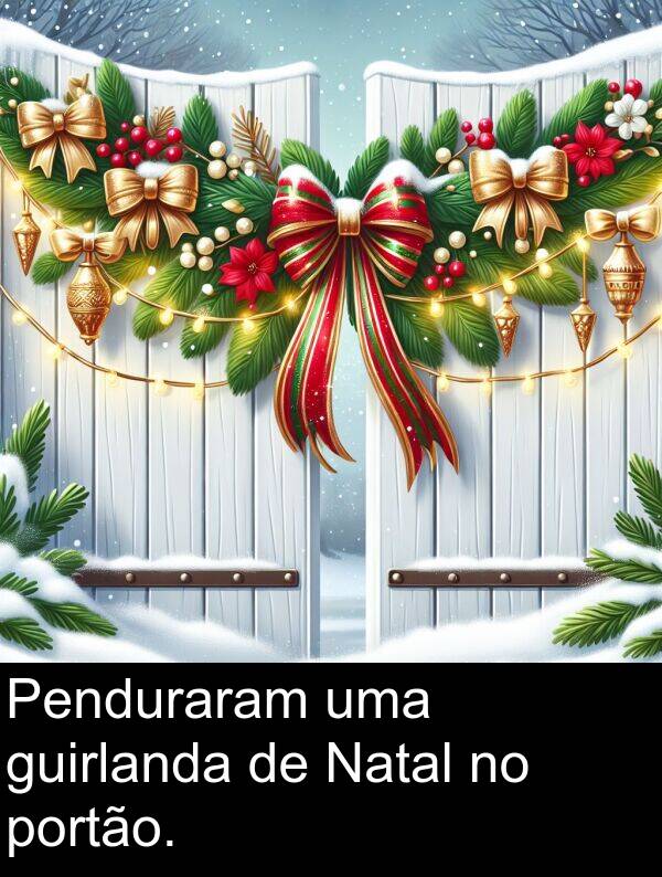 portão: Penduraram uma guirlanda de Natal no portão.