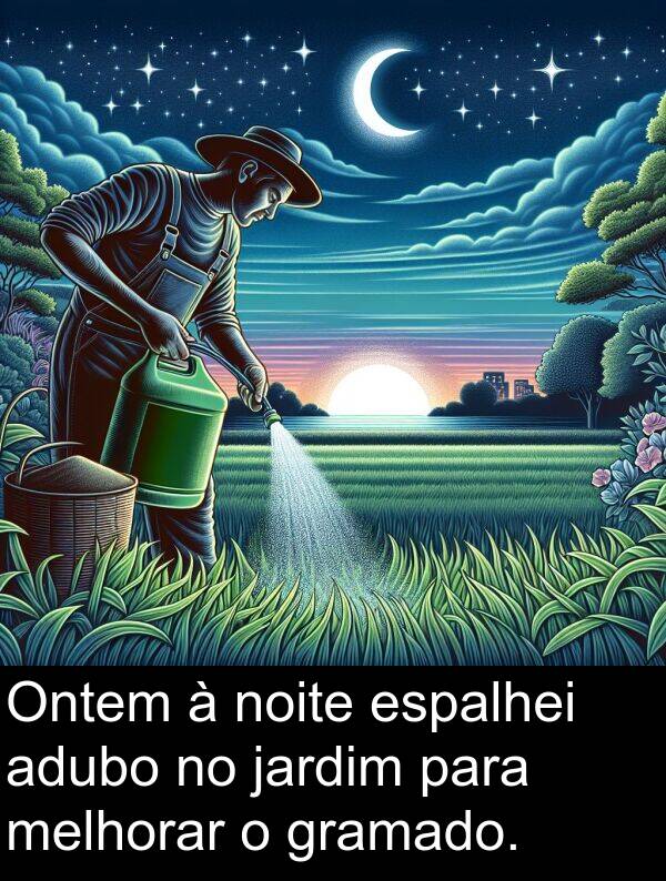 adubo: Ontem à noite espalhei adubo no jardim para melhorar o gramado.