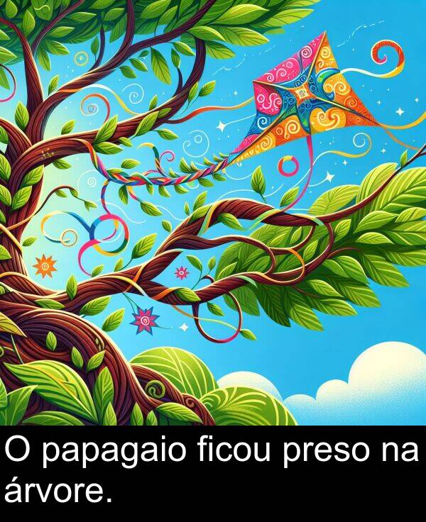 papagaio: O papagaio ficou preso na árvore.