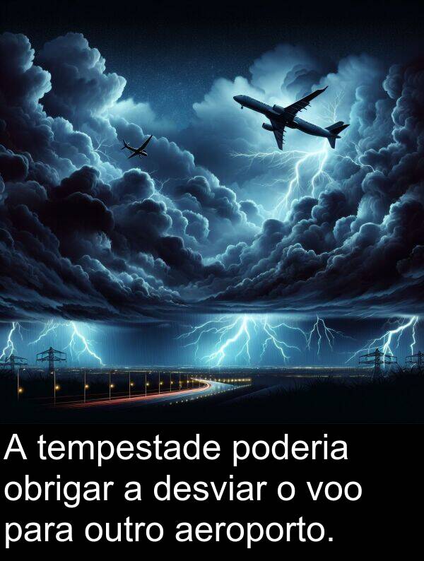obrigar: A tempestade poderia obrigar a desviar o voo para outro aeroporto.