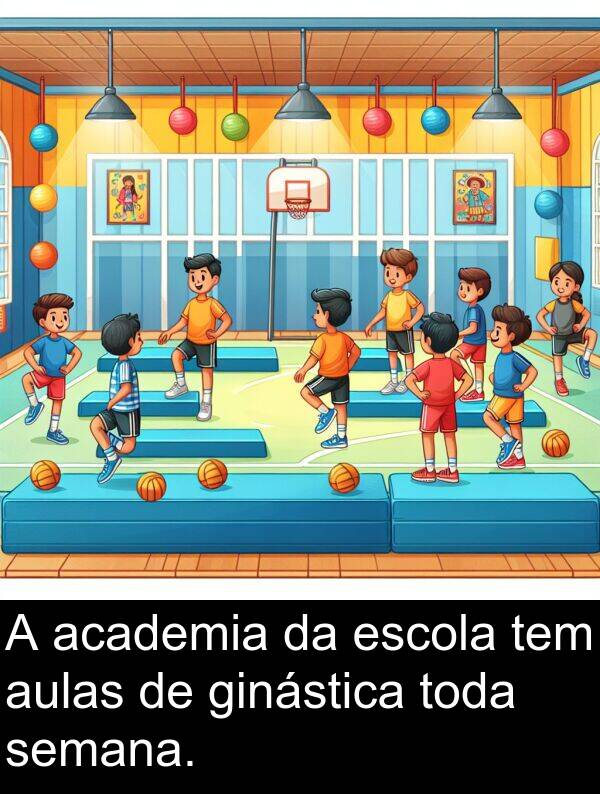 academia: A academia da escola tem aulas de ginástica toda semana.