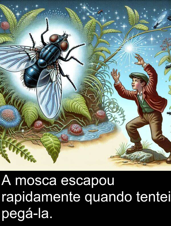 rapidamente: A mosca escapou rapidamente quando tentei pegá-la.