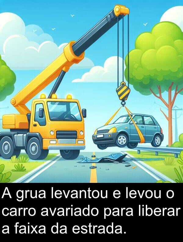 faixa: A grua levantou e levou o carro avariado para liberar a faixa da estrada.