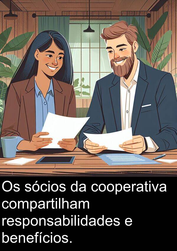 compartilham: Os sócios da cooperativa compartilham responsabilidades e benefícios.