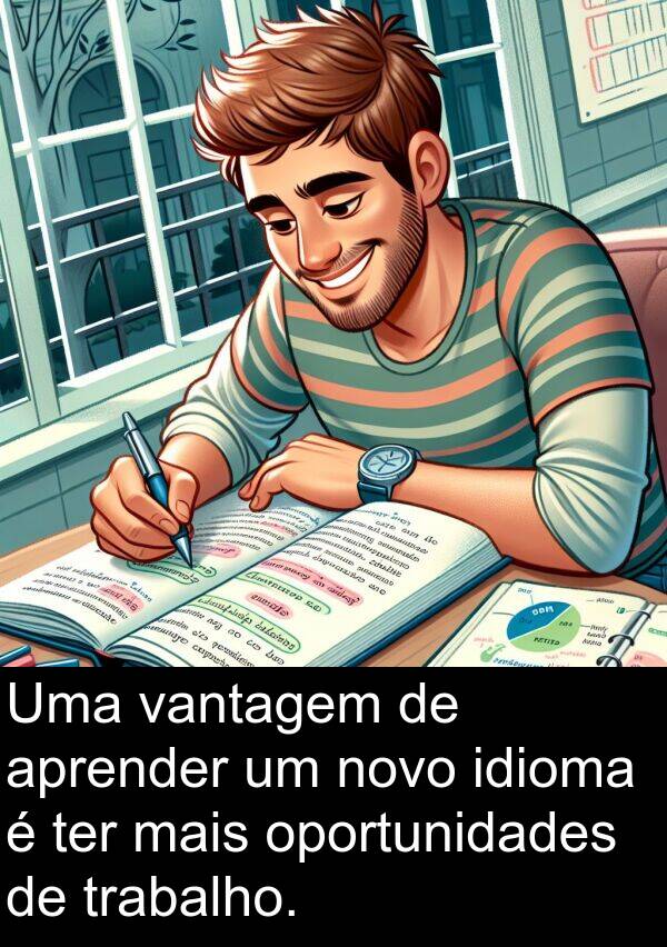 vantagem: Uma vantagem de aprender um novo idioma é ter mais oportunidades de trabalho.