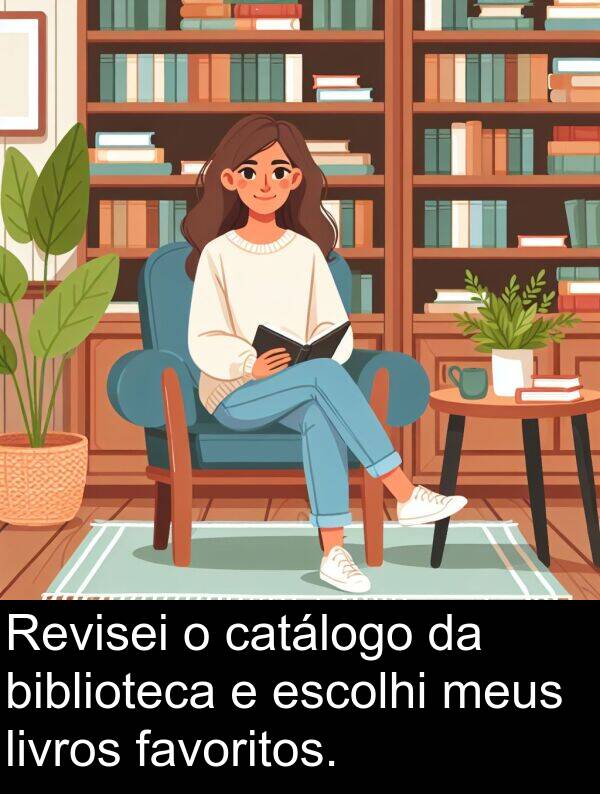 favoritos: Revisei o catálogo da biblioteca e escolhi meus livros favoritos.
