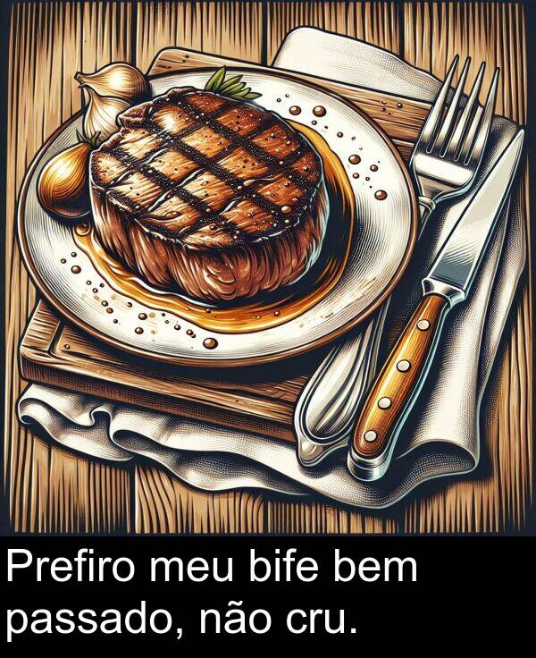 não: Prefiro meu bife bem passado, não cru.