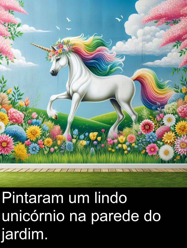 parede: Pintaram um lindo unicórnio na parede do jardim.