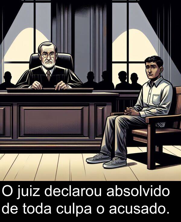 juiz: O juiz declarou absolvido de toda culpa o acusado.
