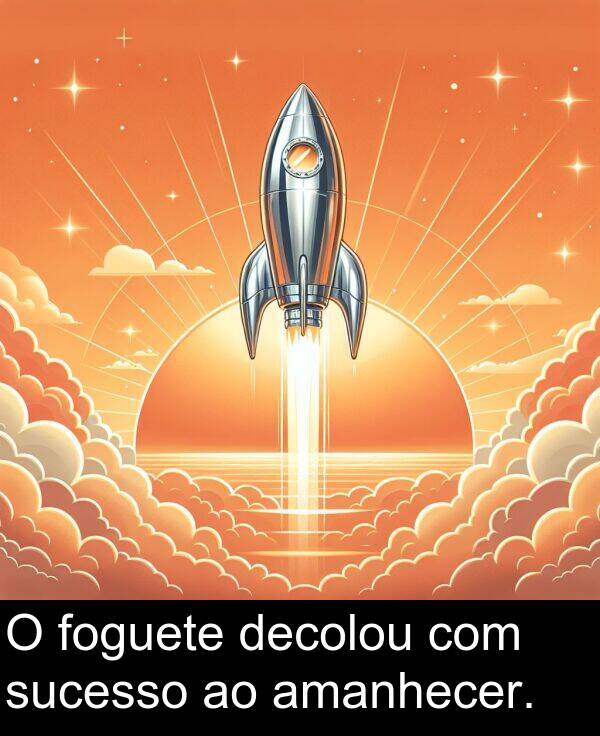 decolou: O foguete decolou com sucesso ao amanhecer.