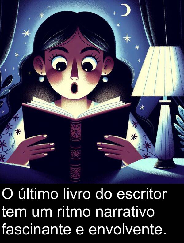 narrativo: O último livro do escritor tem um ritmo narrativo fascinante e envolvente.