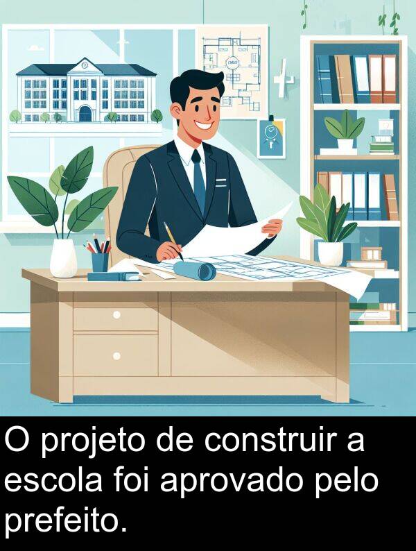 pelo: O projeto de construir a escola foi aprovado pelo prefeito.