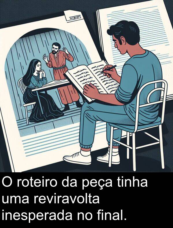 roteiro: O roteiro da peça tinha uma reviravolta inesperada no final.