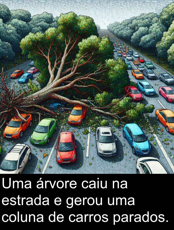 parados: Uma árvore caiu na estrada e gerou uma coluna de carros parados.