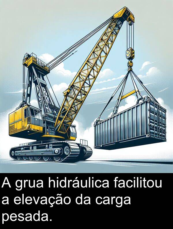 carga: A grua hidráulica facilitou a elevação da carga pesada.