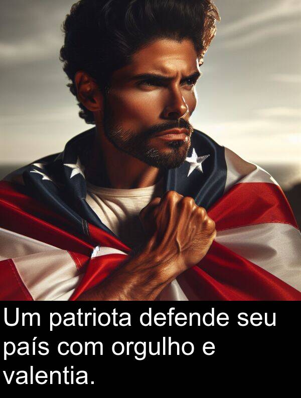 defende: Um patriota defende seu país com orgulho e valentia.