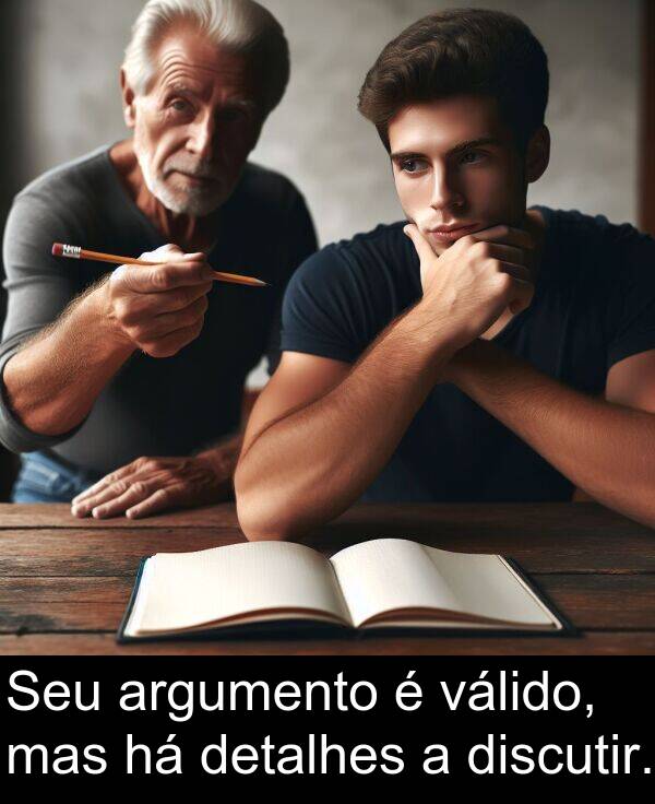 válido: Seu argumento é válido, mas há detalhes a discutir.