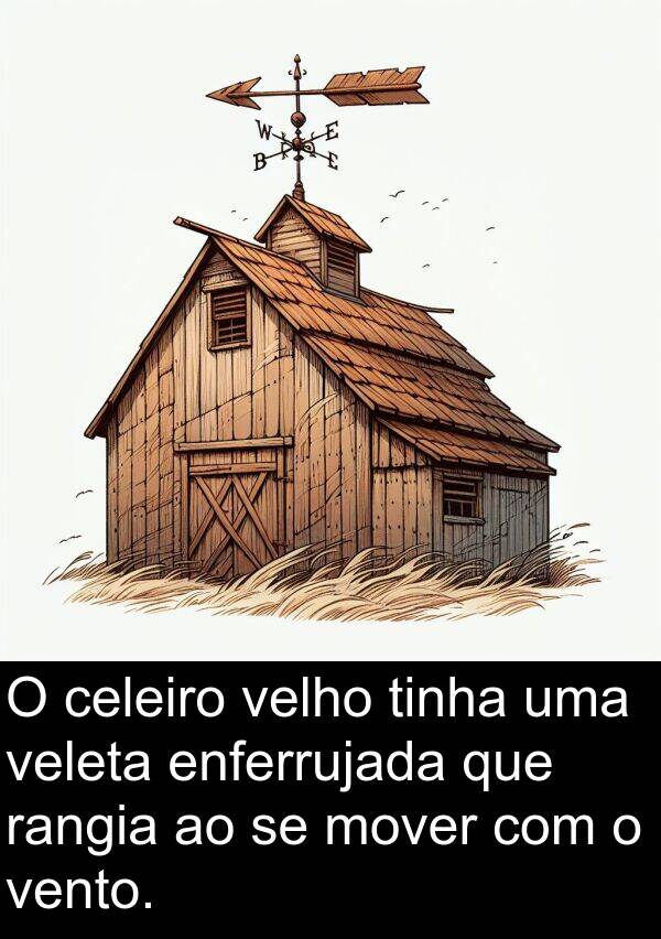 vento: O celeiro velho tinha uma veleta enferrujada que rangia ao se mover com o vento.
