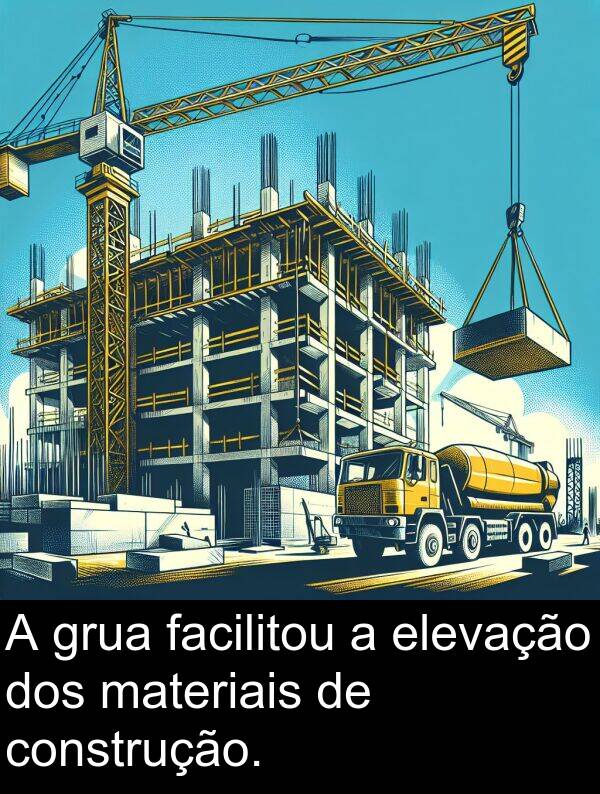 construção: A grua facilitou a elevação dos materiais de construção.