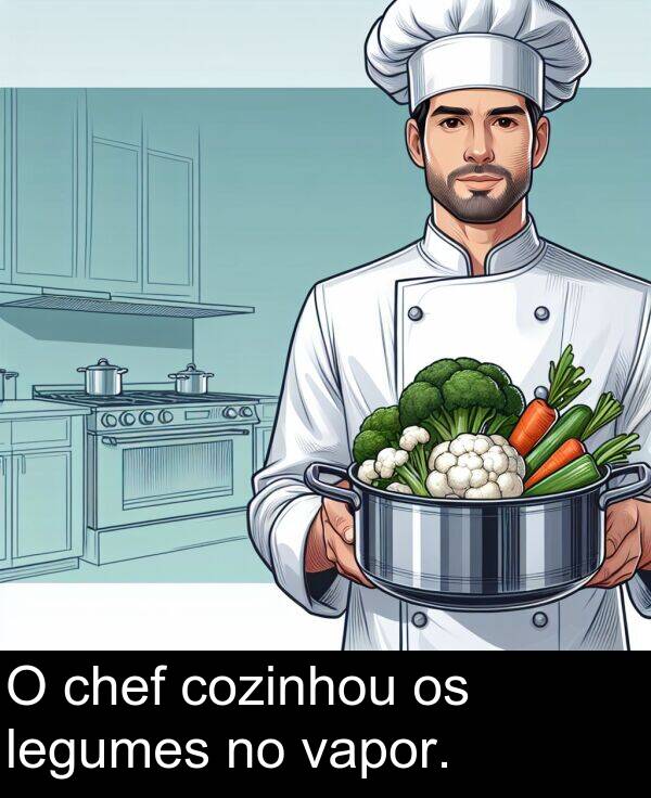 vapor: O chef cozinhou os legumes no vapor.