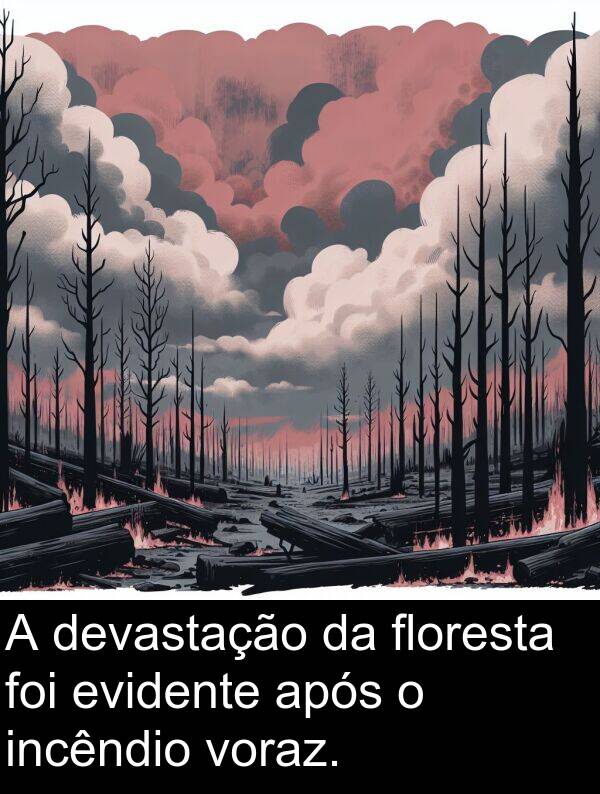 após: A devastação da floresta foi evidente após o incêndio voraz.