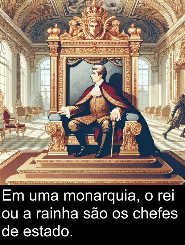 são: Em uma monarquia, o rei ou a rainha são os chefes de estado.