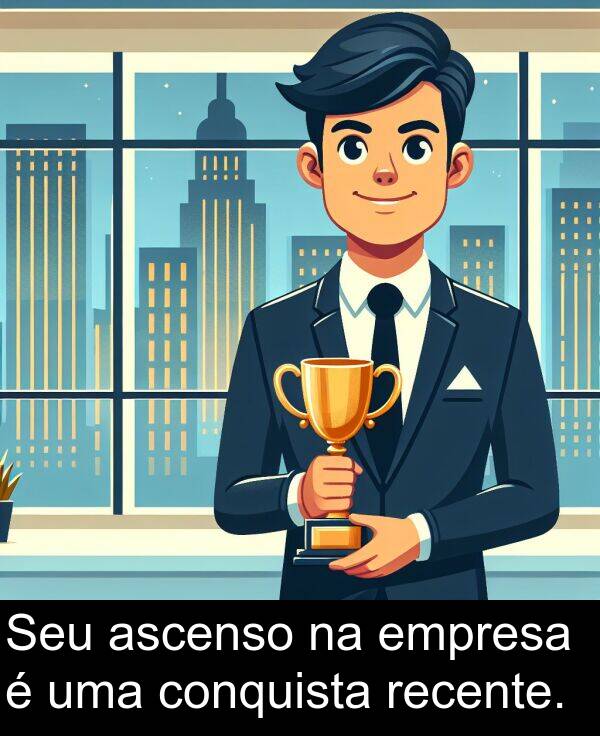 conquista: Seu ascenso na empresa é uma conquista recente.