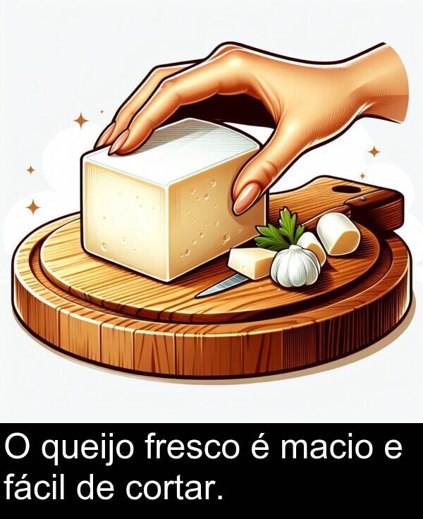 macio: O queijo fresco é macio e fácil de cortar.