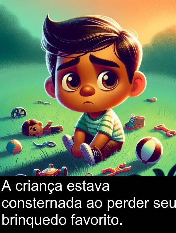 favorito: A criança estava consternada ao perder seu brinquedo favorito.