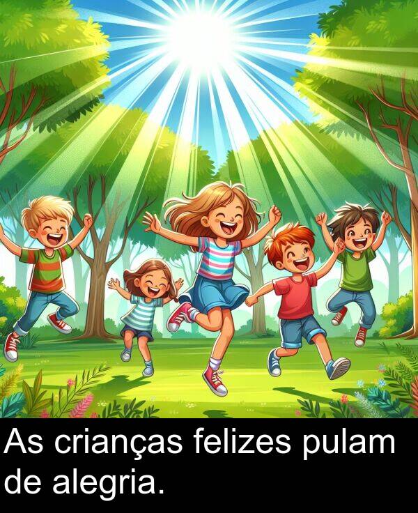 alegria: As crianças felizes pulam de alegria.