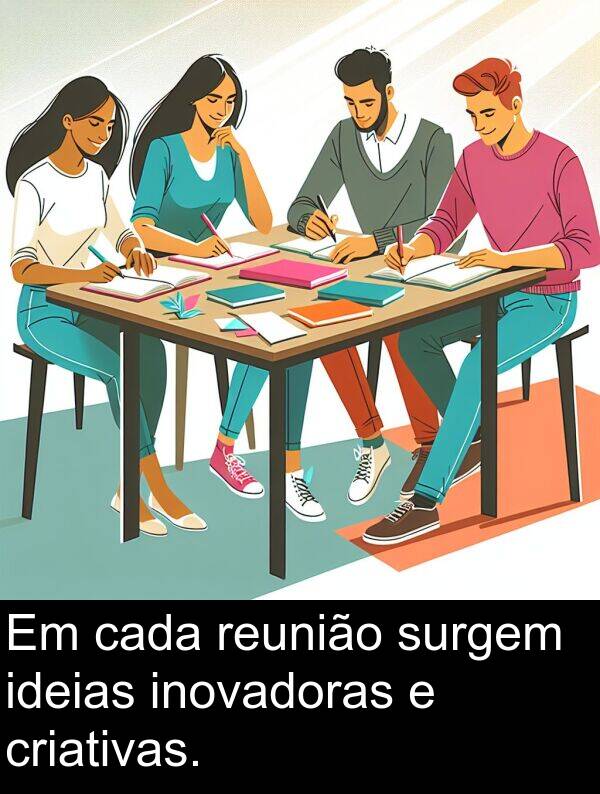 cada: Em cada reunião surgem ideias inovadoras e criativas.