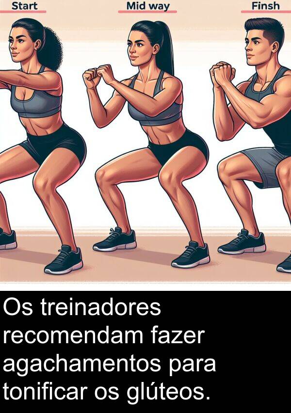 fazer: Os treinadores recomendam fazer agachamentos para tonificar os glúteos.