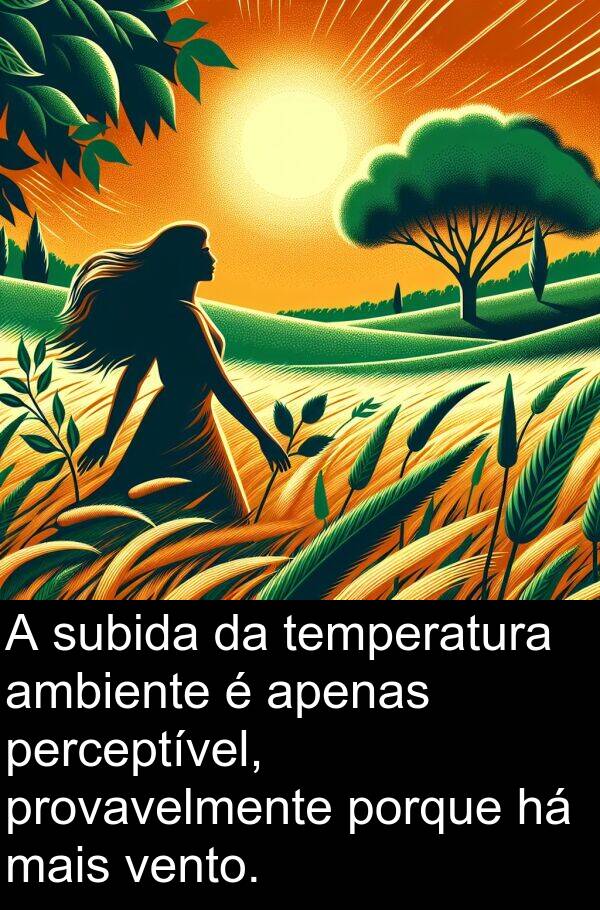 vento: A subida da temperatura ambiente é apenas perceptível, provavelmente porque há mais vento.