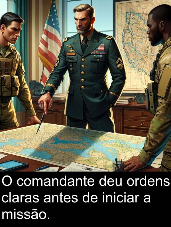 antes: O comandante deu ordens claras antes de iniciar a missão.