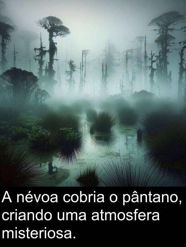pântano: A névoa cobria o pântano, criando uma atmosfera misteriosa.