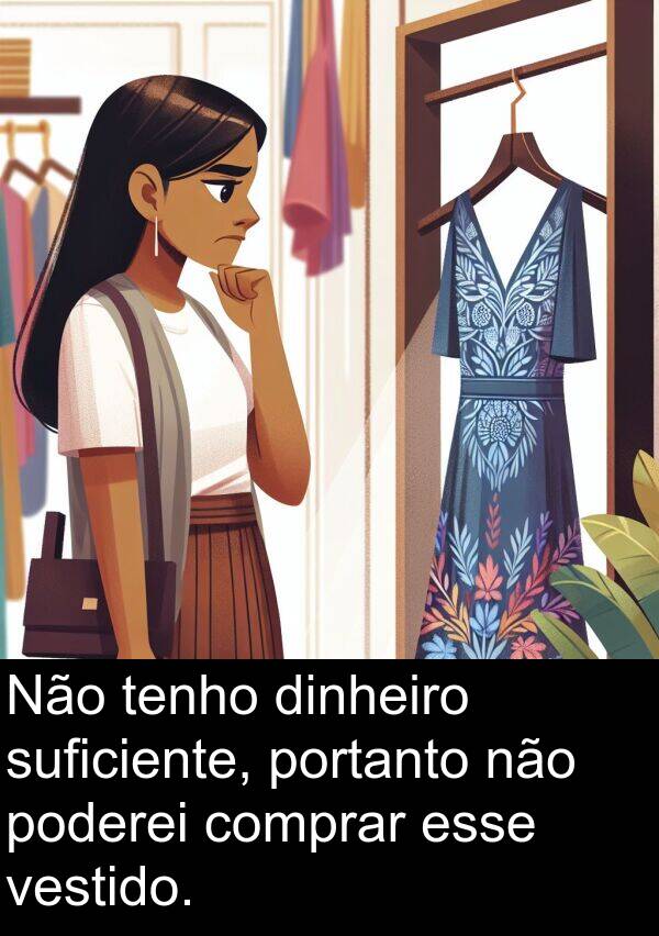portanto: Não tenho dinheiro suficiente, portanto não poderei comprar esse vestido.