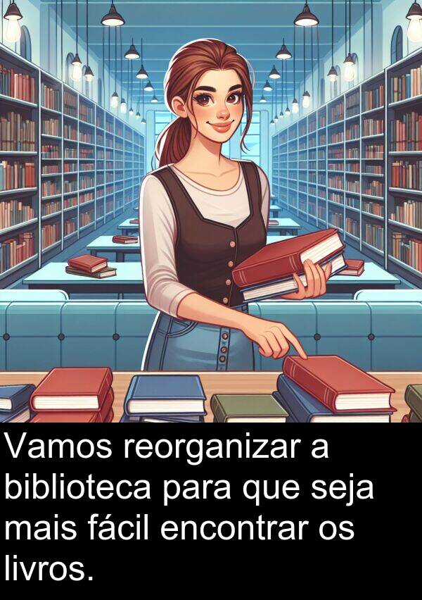 fácil: Vamos reorganizar a biblioteca para que seja mais fácil encontrar os livros.