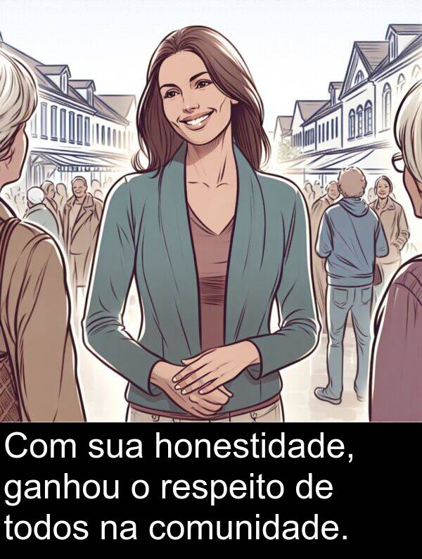 ganhou: Com sua honestidade, ganhou o respeito de todos na comunidade.