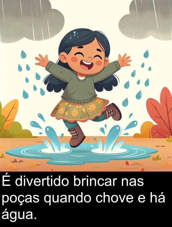 nas: É divertido brincar nas poças quando chove e há água.