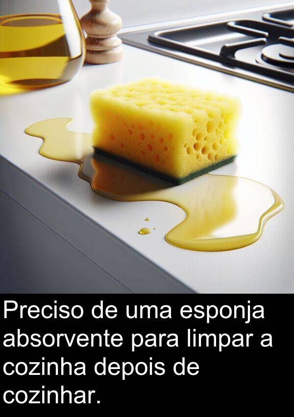 absorvente: Preciso de uma esponja absorvente para limpar a cozinha depois de cozinhar.