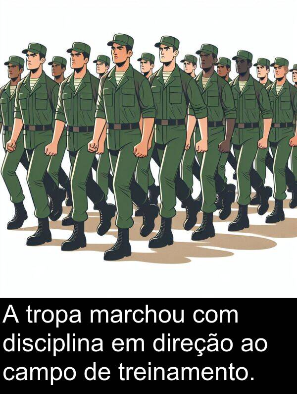 disciplina: A tropa marchou com disciplina em direção ao campo de treinamento.