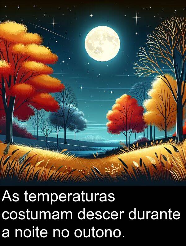 temperaturas: As temperaturas costumam descer durante a noite no outono.