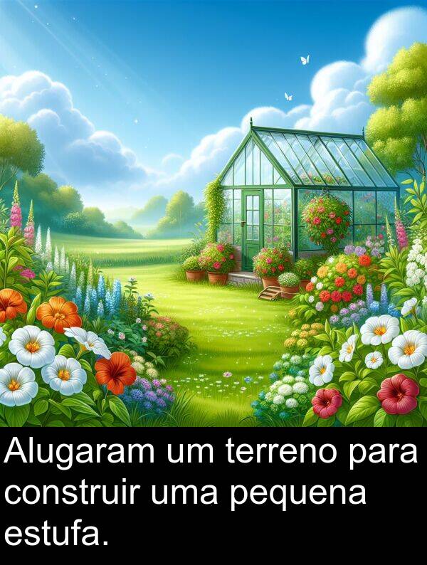 construir: Alugaram um terreno para construir uma pequena estufa.