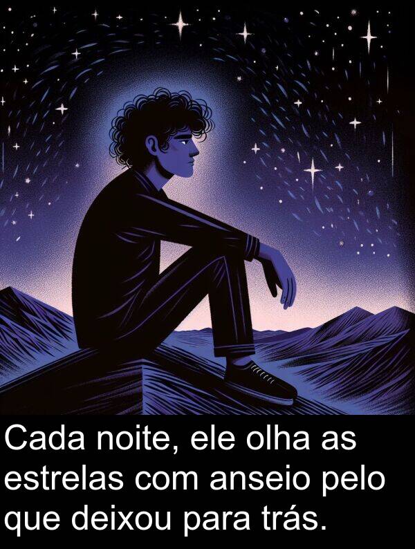 olha: Cada noite, ele olha as estrelas com anseio pelo que deixou para trás.